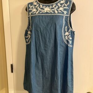 Chic Blue Embroidered Sleeveless Dress